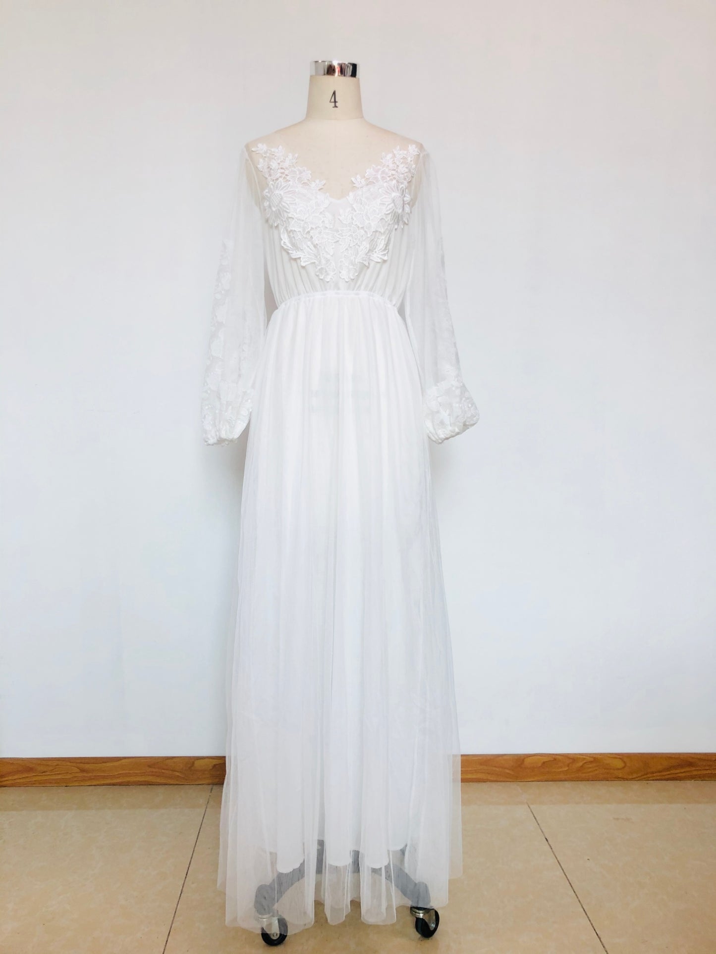 Round Collar Gauze Embroidered One-piece Dress Wedding Dress