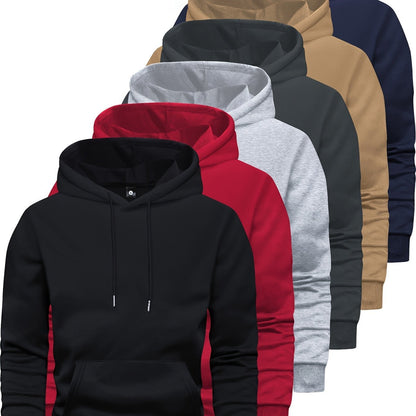 6-Piece Men's Long-sleeved Solid Color Hooded Sweatshirt