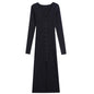V-neck Knitted Dress Slim Slimming Temperament Single-breasted Hip-wrapped Mid-length Dress