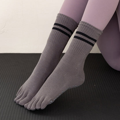 Yoga Socks Non-slip Professional Women's Toe Socks Sports Running Fitness Skipping Rope Pressure Mid-calf Pilates Socks