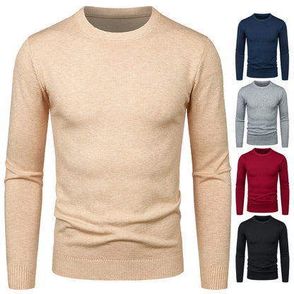 Men's Round Neck Sweater Solid Color Simple Free Size Long Sleeve Sweater