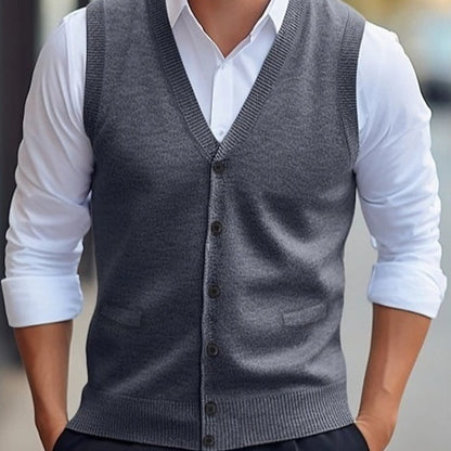 Casual Vest Solid Color Sleeveless Four Seasons Wool Knit Cardigan Men's Vest