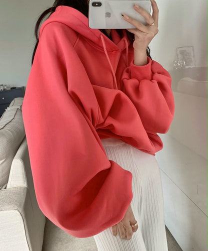 Women's Loose Solid Color Pullover Loose Hooded Sweater