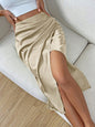 Summer Women Pleated Slit Satin Skirt