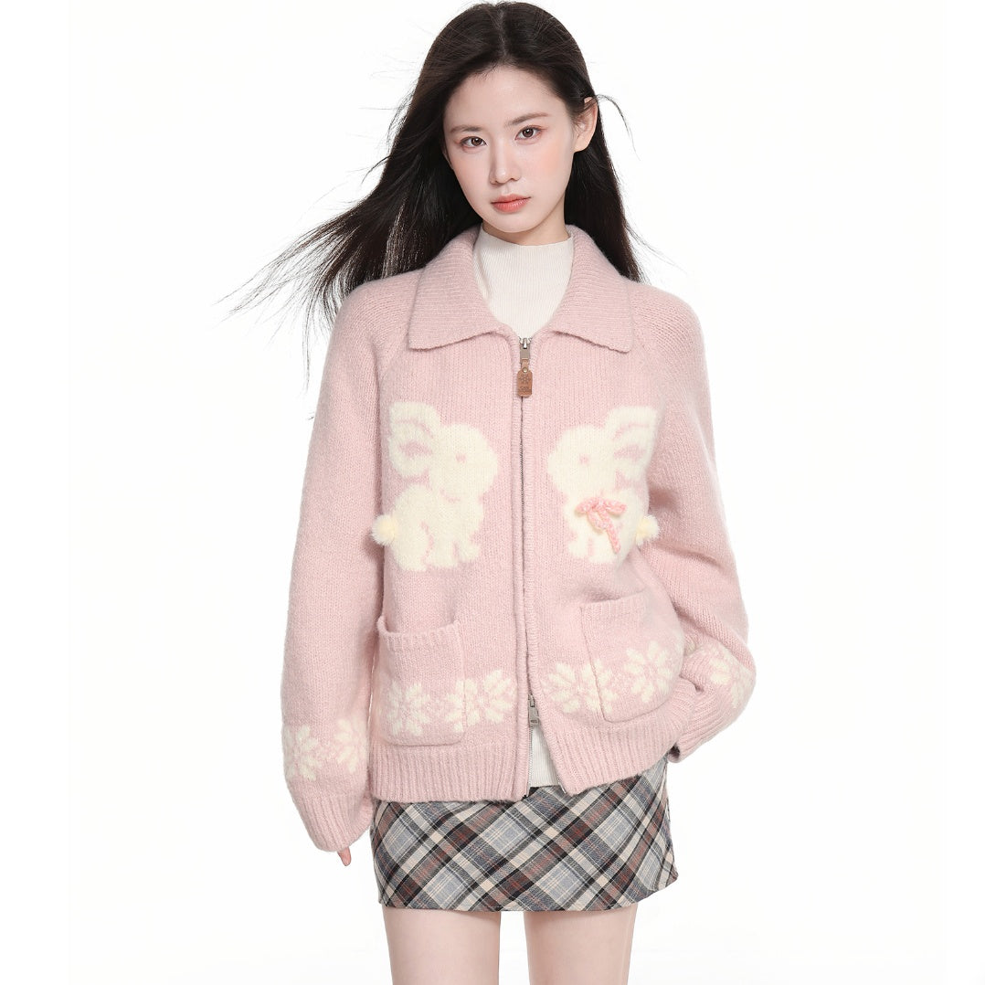 Women's Double Zipper Lapel Knitted Sweater Coat