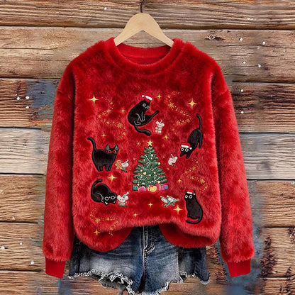 3D Digital Print Pattern Christmas Women's Round Neck Sweatshirt