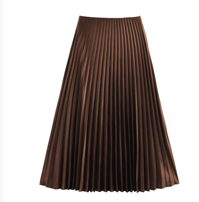 Fashionable High-waisted Pleated Midi Skirt