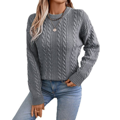 Women's Casual Solid Color Round Neck  Loose Retro Sweater
