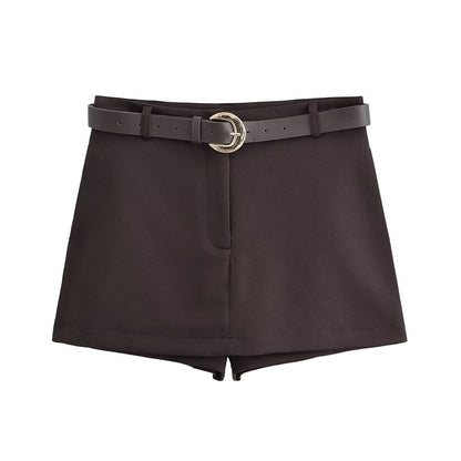 Autumn New Double-breasted Retro Women's Suit Metal Buckle Belt Culottes