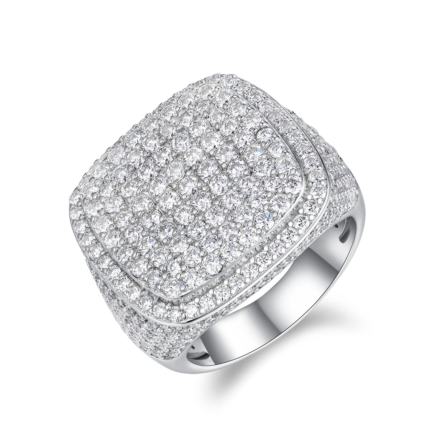 Royal Square Diamond - Set With Top-quality Moissanite S925, Silver And Platinum-plated Men's Ring, Diamond Ring, Wedding Ring. The Ring Can Be Inspected With A Diamond Pen