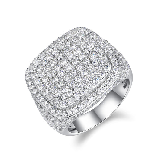 Royal Square Diamond - Set With Top-quality Moissanite S925, Silver And Platinum-plated Men's Ring, Diamond Ring, Wedding Ring. The Ring Can Be Inspected With A Diamond Pen