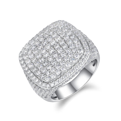 Royal Square Diamond - Set With Top-quality Moissanite S925, Silver And Platinum-plated Men's Ring, Diamond Ring, Wedding Ring. The Ring Can Be Inspected With A Diamond Pen