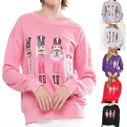 Christmas Element Round Neck Pullover Embroidery Sequined Sweater