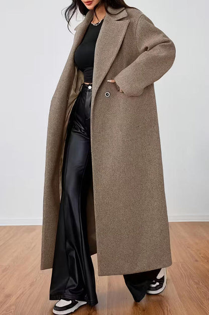 Women's Wool Coat Fashion Long Sleeve Lapel Long Coat