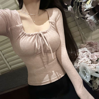 Women's Tied Long Sleeves Bottoming Shirt Inner Wear Blouse