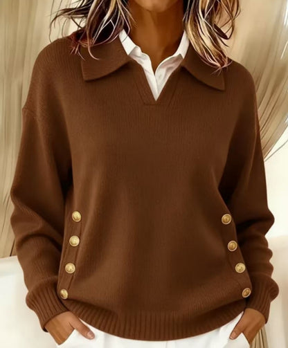Turn-down Collar Button-down Collar Pullover Women's Long Sleeve
