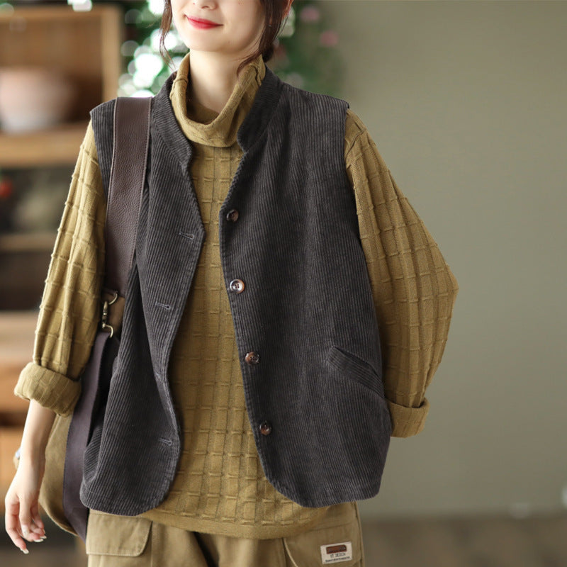 Autumn Retro Cotton Corduroy Loose Sleeveless Vest Coat