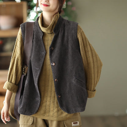 Autumn Retro Cotton Corduroy Loose Sleeveless Vest Coat