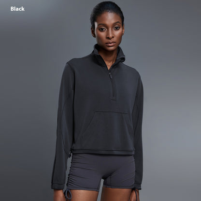 Half Zipped Stand Collar Short Sports Casual Loose Shoulder Long-sleeved Sweater