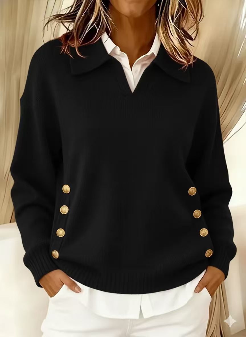 Turn-down Collar Button-down Collar Pullover Women's Long Sleeve