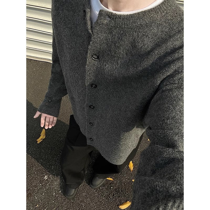 Creamy-white Breasted Knitted Cardigan For Men