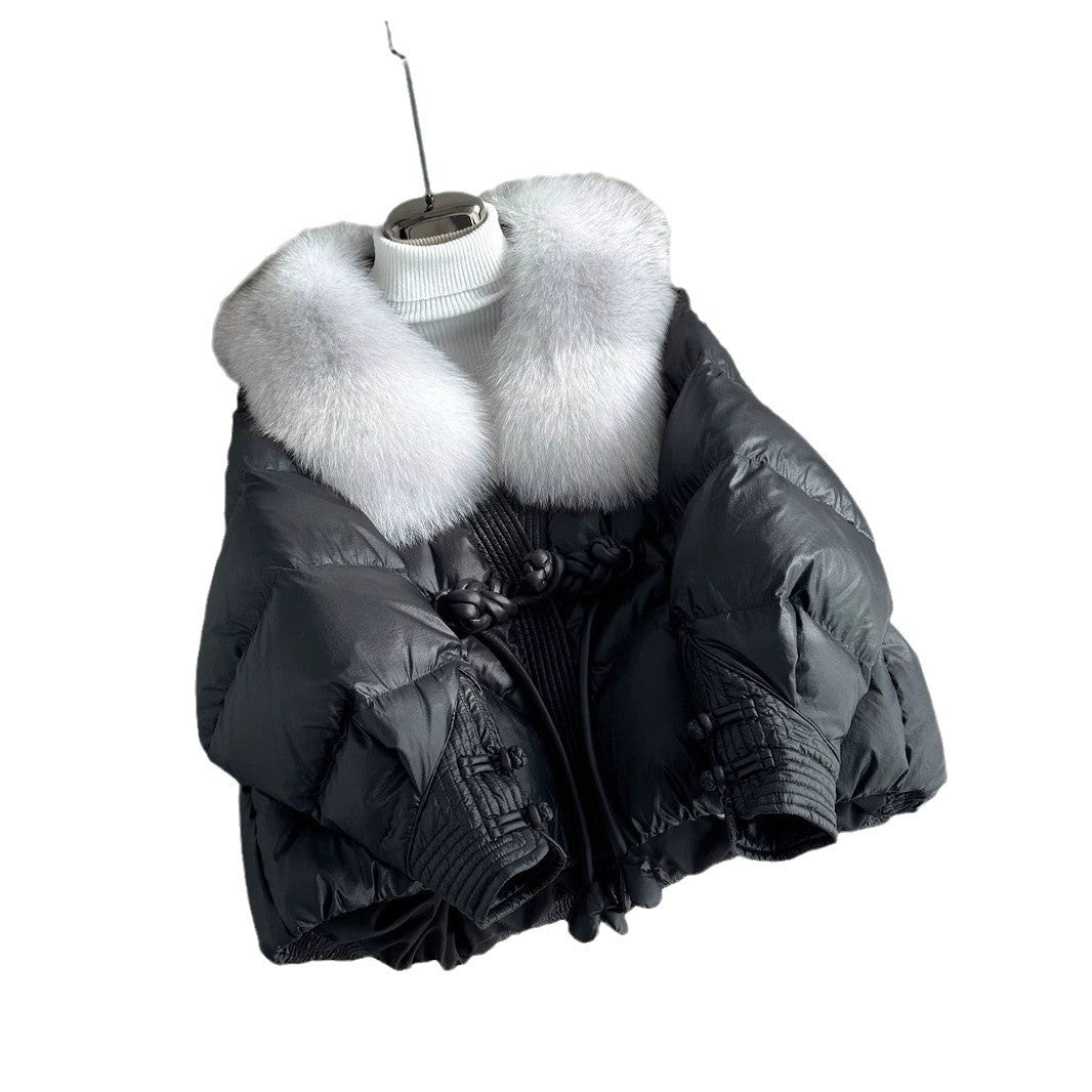 Polyester Women's Loose Thick Cotton Coat With Fur Collar