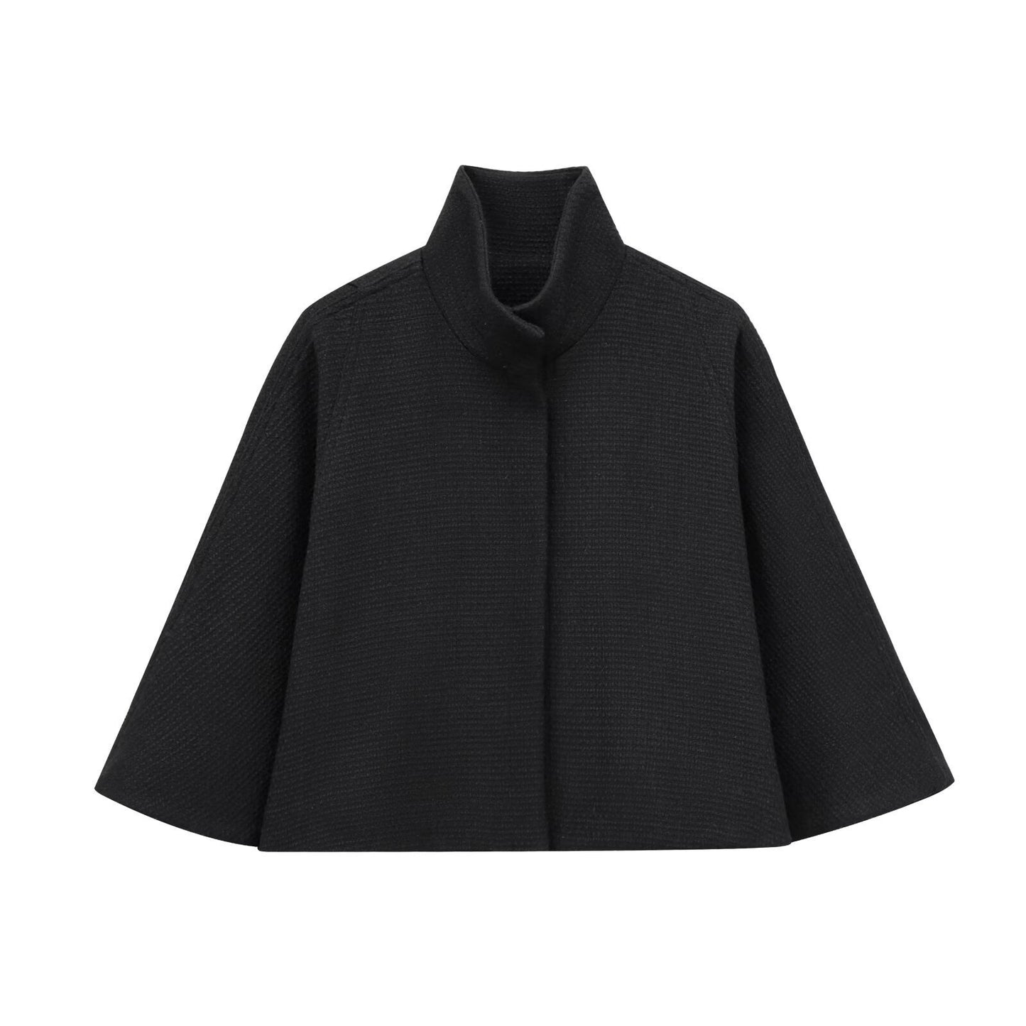 French Design Blended Stand Collar Cape Coat