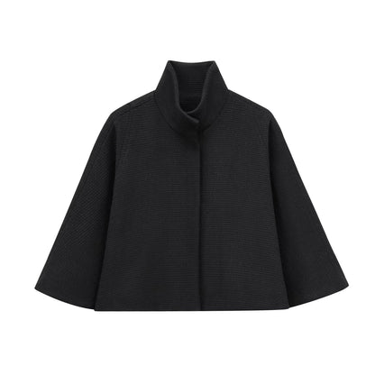 French Design Blended Stand Collar Cape Coat