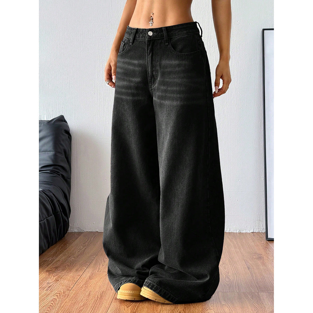 Women's Summer New High-waisted Straight Loose Trendy Wide-leg Floor-length