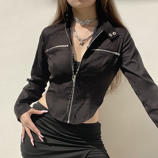 New Stand-up Collar Slim Fit Short Zipper Jacket