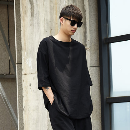 Cotton and linen top three-quarter sleeves