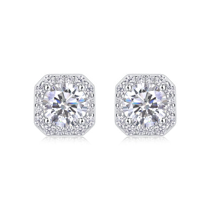 The Rose In The Heart - Earrings Set With 1-carat Top-quality Moissanite S925, Silver And Platinum-plated Stud Earrings, A Fashionable And Trendy Accessory That Can Be Tested With A Diamond Pen