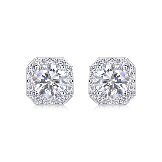 The Rose In The Heart - Earrings Set With 1-carat Top-quality Moissanite S925, Silver And Platinum-plated Stud Earrings, A Fashionable And Trendy Accessory That Can Be Tested With A Diamond Pen