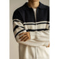 Young Contrast Color Striped Lapel Sweater Men's Casual Zipper
