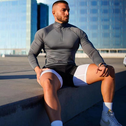 Fitness T-shirt, Quick Drying Half Zip Top, Tight Fitting Clothes, Long Sleeves