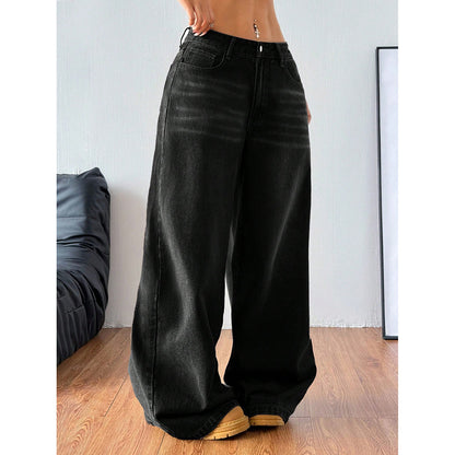 Women's Summer New High-waisted Straight Loose Trendy Wide-leg Floor-length
