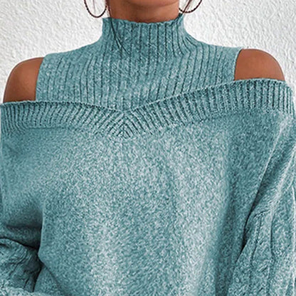 Women's Cold Shoulder Sweater - Sexy High Neck Cut Out Pullover Long Sleeve Top