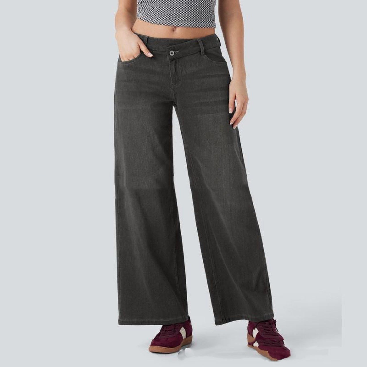 Low Waist Loose Buckle Loose Wide Leg Jeans