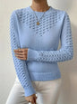Solid Color Hollow Elegant Round Neck Long Sleeve Sweater