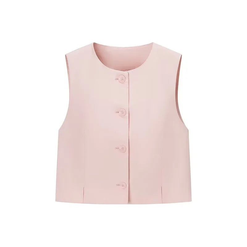 Women's Sleeveless Round-neck Short Vest High-waist Wide-leg Pants Set