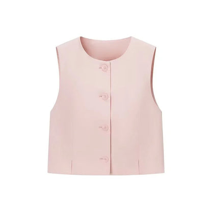 Women's Sleeveless Round-neck Short Vest High-waist Wide-leg Pants Set