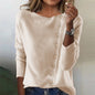 Round Neck Long Sleeve Button Sweater New Women
