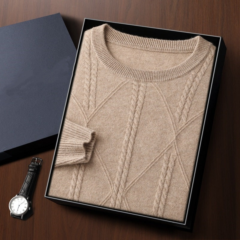 Autumn And Winter New Round Neck Diamond Lattice Twisted Cashmere Men's Sweater