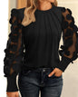 Long Sleeve Mesh Patchwork Round Neck Top T-shirt