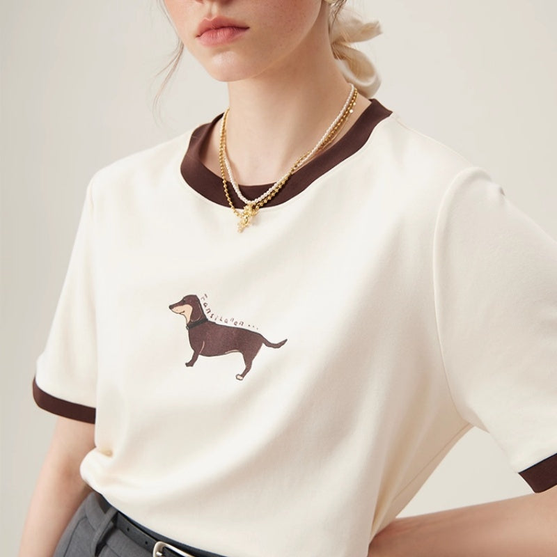 Retro Short Sleeve T-shirt Contrast Color