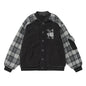 Color Contrast Patchwork Plaid Lamb Wool Coat For Men
