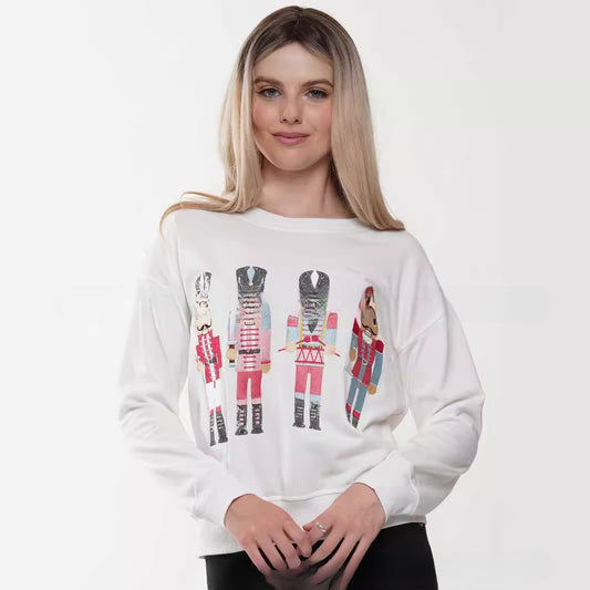 Christmas Element Round Neck Pullover Embroidery Sequined Sweater