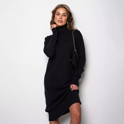 Women's High Collar Loose Inner Solid Color Knitted Dress