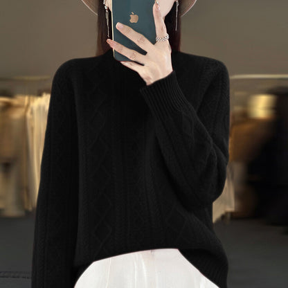 Women's Semi-High Neck Versatile Loose Knit Sweater Thickened Base Layer