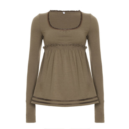 Swing Collar Backless Slim Fit Long-sleeved T-shirt Women